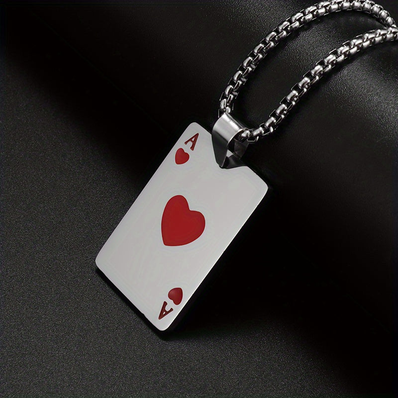 1pc Unique Men's Stainless Steel Chain Necklace with Intricately Designed Playing Cards Pendant - Fashionable Accessory for Men - Durable and Water-Resistant Jewelry