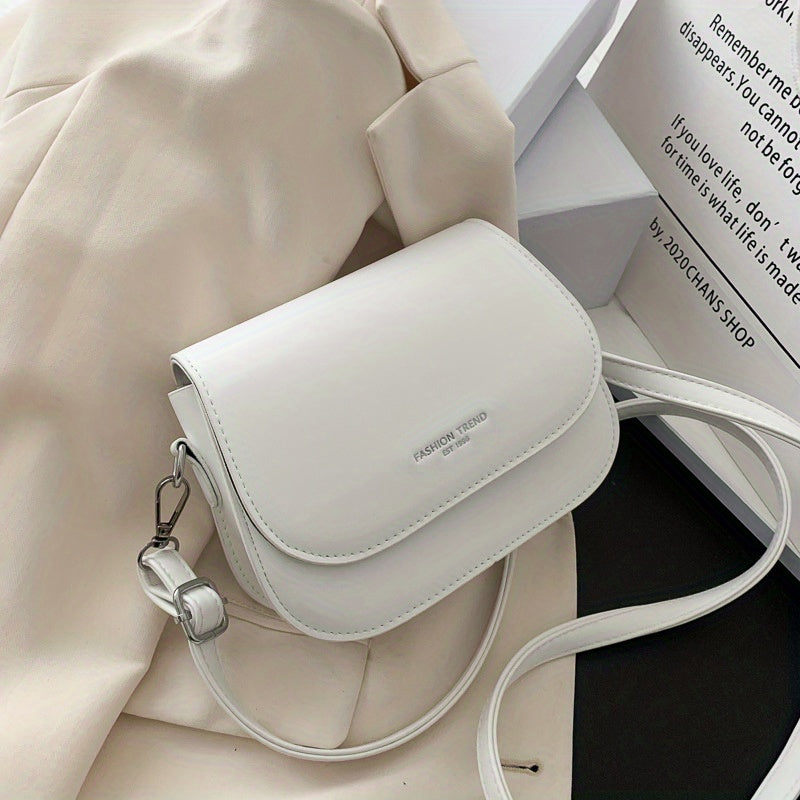 Simple Saddle Bag, Women's Mini Flap Purse, Fashion PU Leather Crossbody Bag