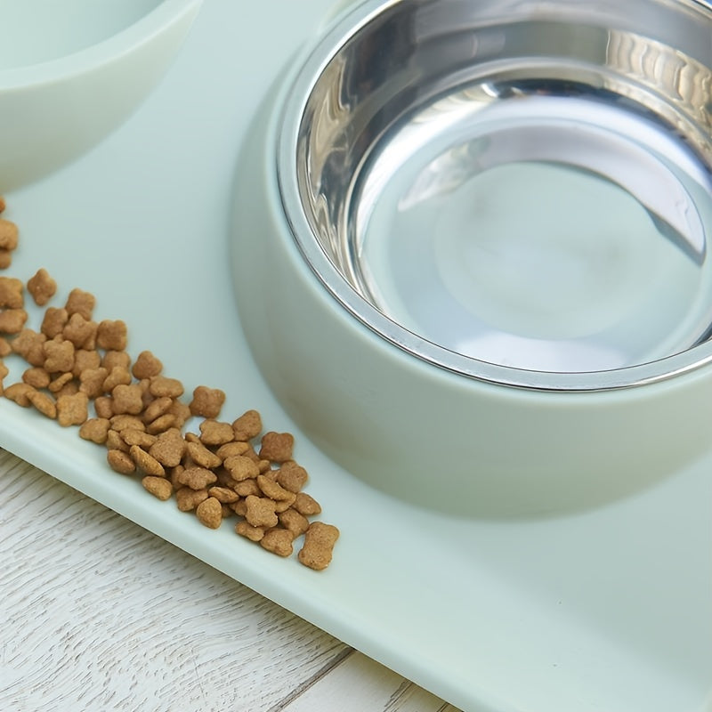 Stainless Steel Double Pet Bowl for Dogs and Cats - Non-Slip Base, Easy to Clean, Perfect for Food and Water