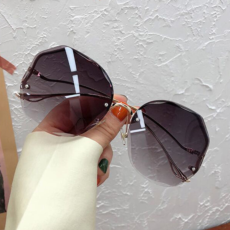 Irregular Round Women Designer Gradient Fashion  Female Rimless Metal Curved Temples fashion glasses