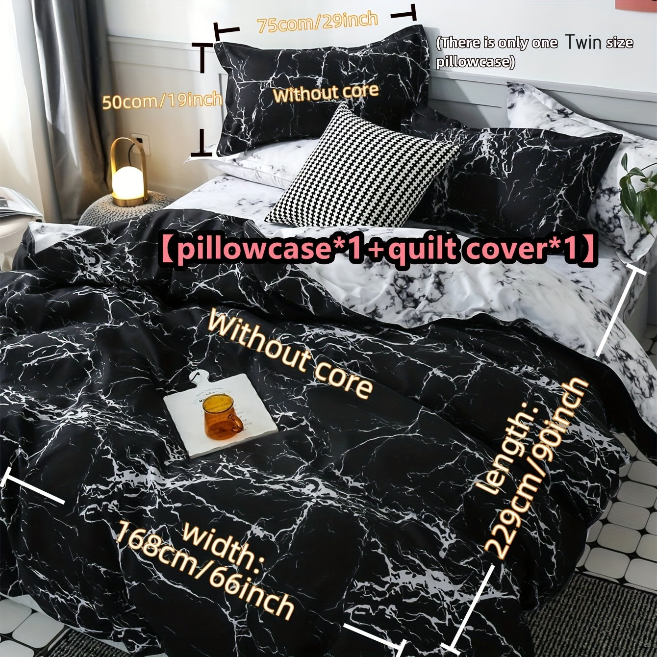 2pcs/3pcs Luxurious Brushed Marble Pattern Duvet Cover Set - Soft, Hypoallergenic, and Breathable Bedding with 1pc Duvet Cover and 1pc/2pcs Pillow Cases - Black Marble Quilt Cover with Elegant Design