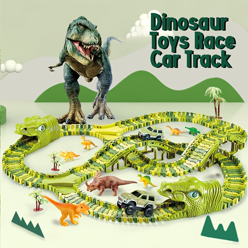 Dinosaur Toys Race Car Track, Create A Dinosaur World Road Race, Flexible Dinosaur Track Toys Set 120/240pcs Christmas Birthday Gifts For Boys Girls Kids Christmas Halloween Thanksgiving Gift Carnival