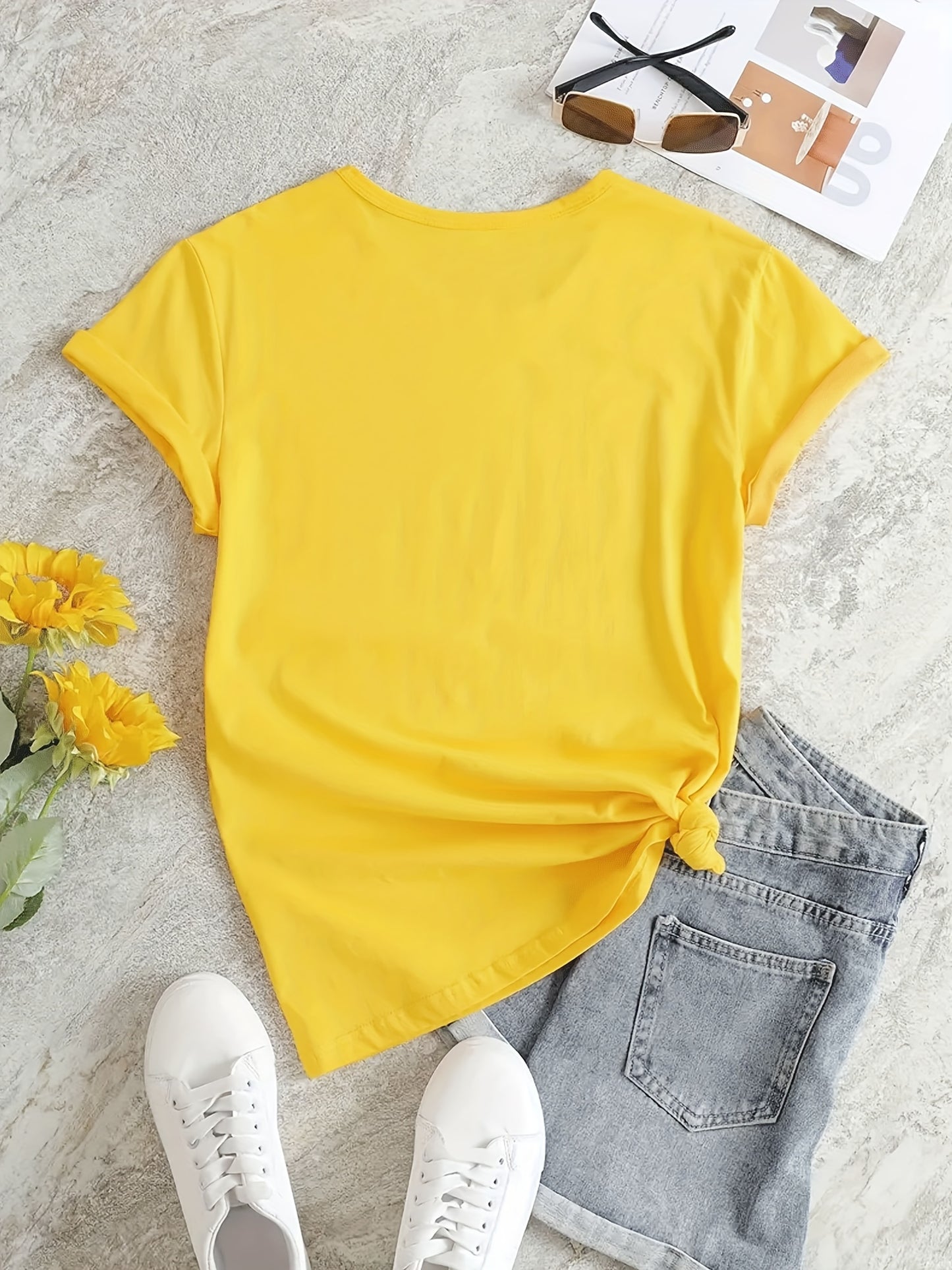 Crown Letter Print Crew Neck T-Shirt, Casual Short Sleeve T-Shirt For Spring & Summer, Women's Clothing