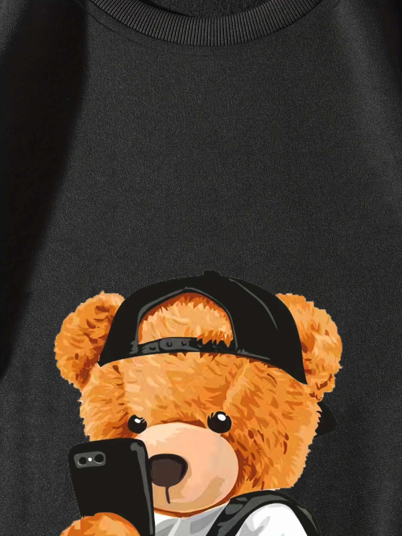 Men's Cartoon Bear Selfie Print Casual Round Neck Pullover Sweatshirt