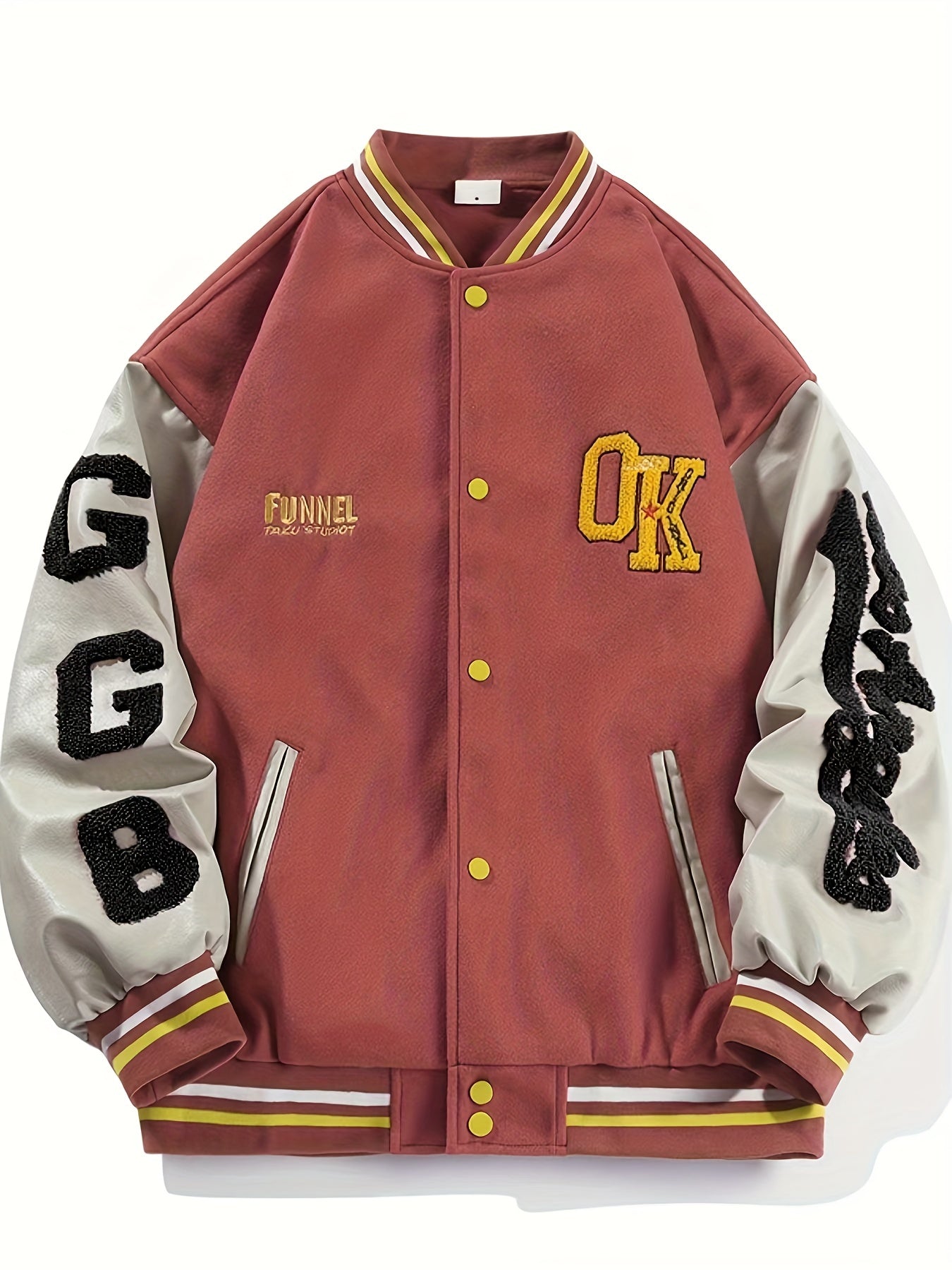Men's Fleece College Varsity Jacket, Baseball Vintage Jacket, Casual Streetwear Coats Plus Size