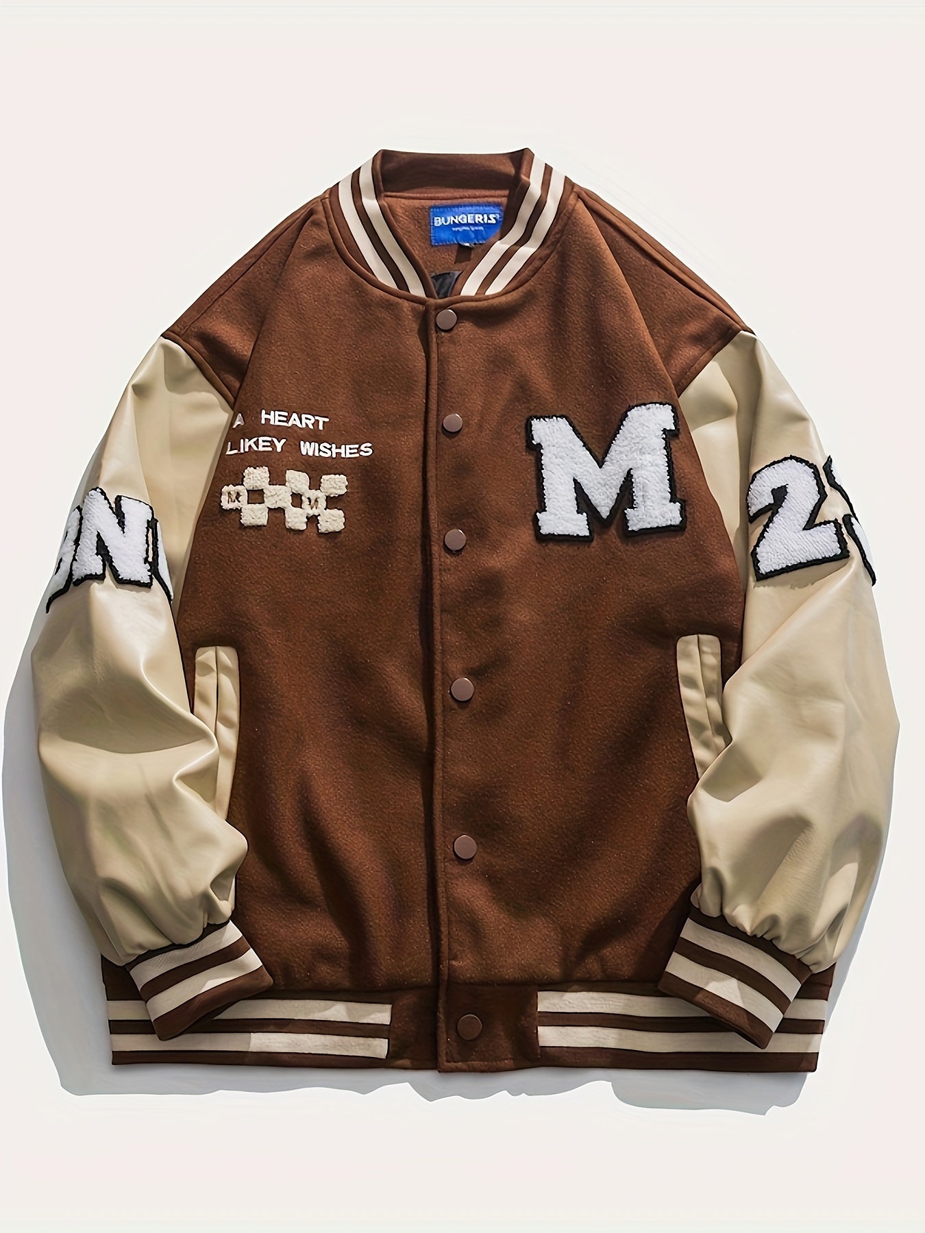 Men's Fleece College Varsity Jacket, Baseball Vintage Jacket, Casual Streetwear Coats Plus Size