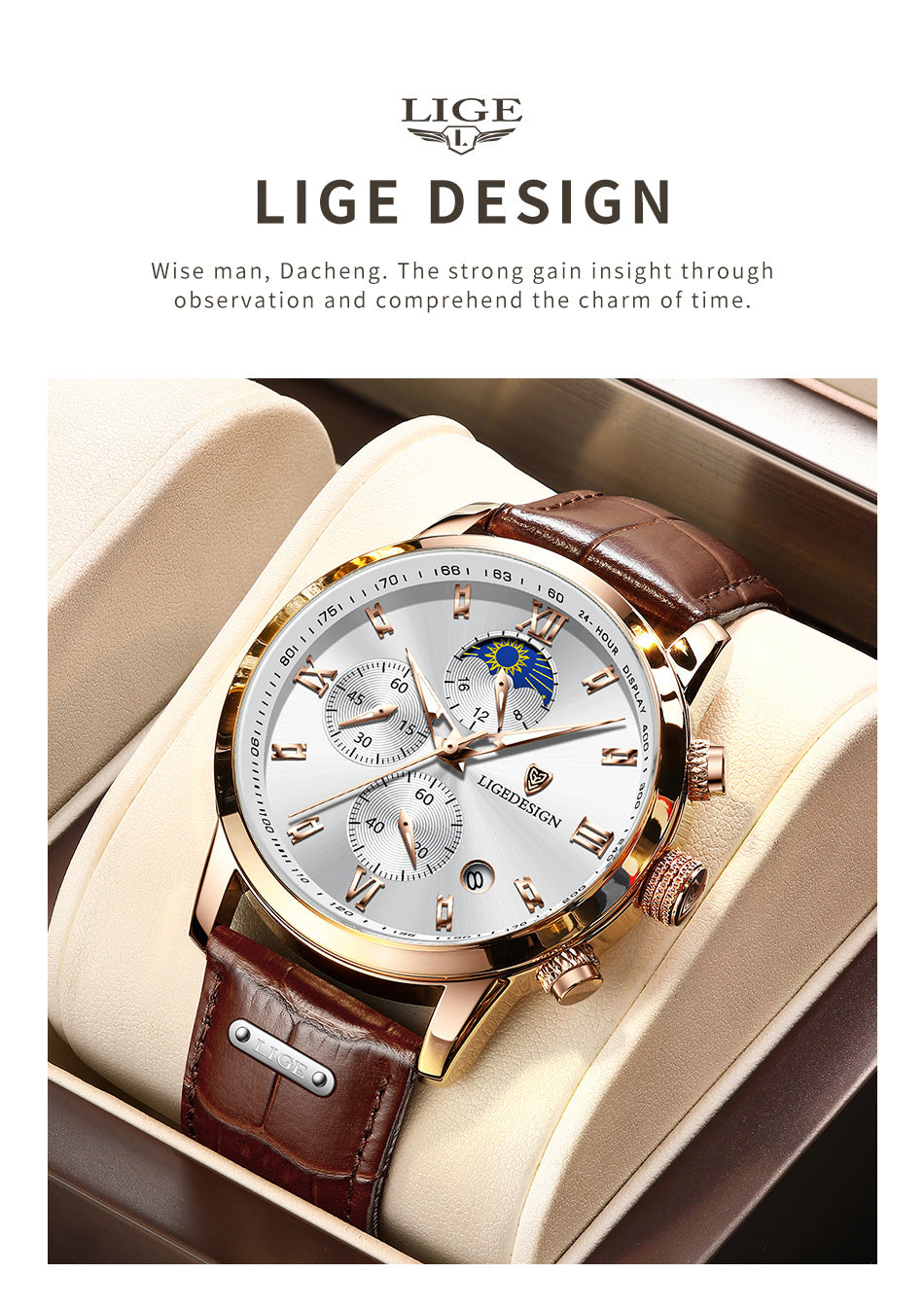 [LIGE Luxury Men Watch] LIGE Luxury Men Watch - PU Leather Chronograph Sport Quartz Wristwatch for Men - Christmas Gift