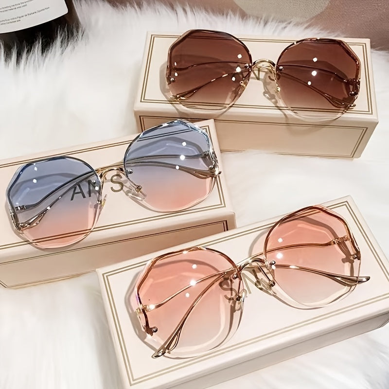 Irregular Round Women Designer Gradient Fashion  Female Rimless Metal Curved Temples fashion glasses