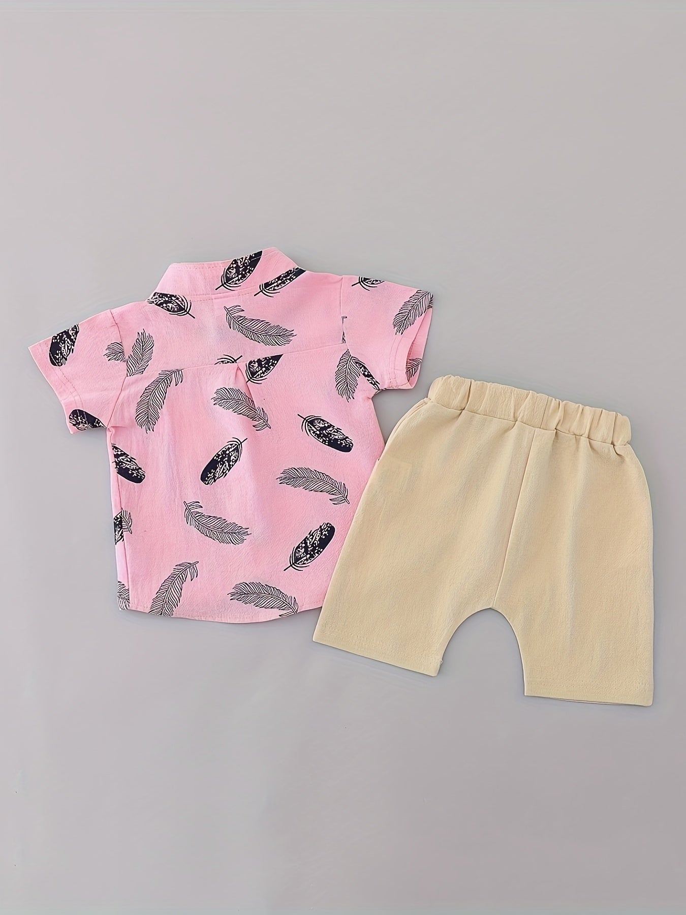 2pcs Baby Boys Casual Feather Pattern Short Sleeve Shirt & Shorts Set Clothes Outdoor Set