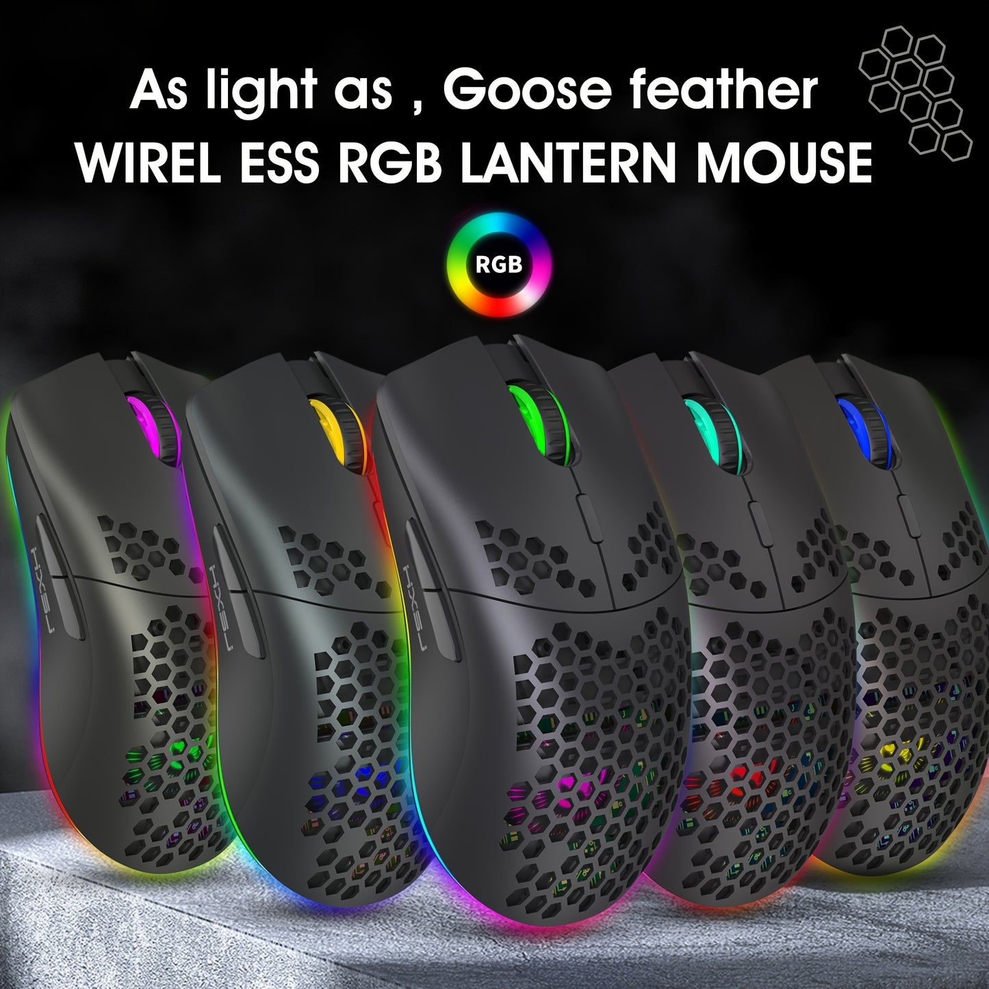 [Wireless Gaming] HXSJ 2.4G Wireless Gaming Mouse | Right-Handed | RGB Lighting, Rechargeable, Honeycomb Design | Gaming | Right-Handed Comfort | White