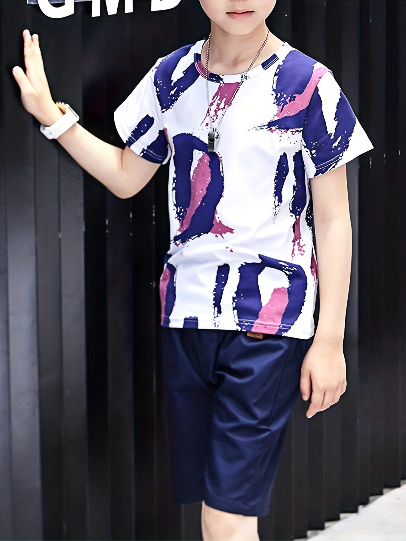 2pcs Boys Teen Casual Graffiti Round Neck T-shirt & Shorts Set Clothes For Summer Daily & Outdoor Wear