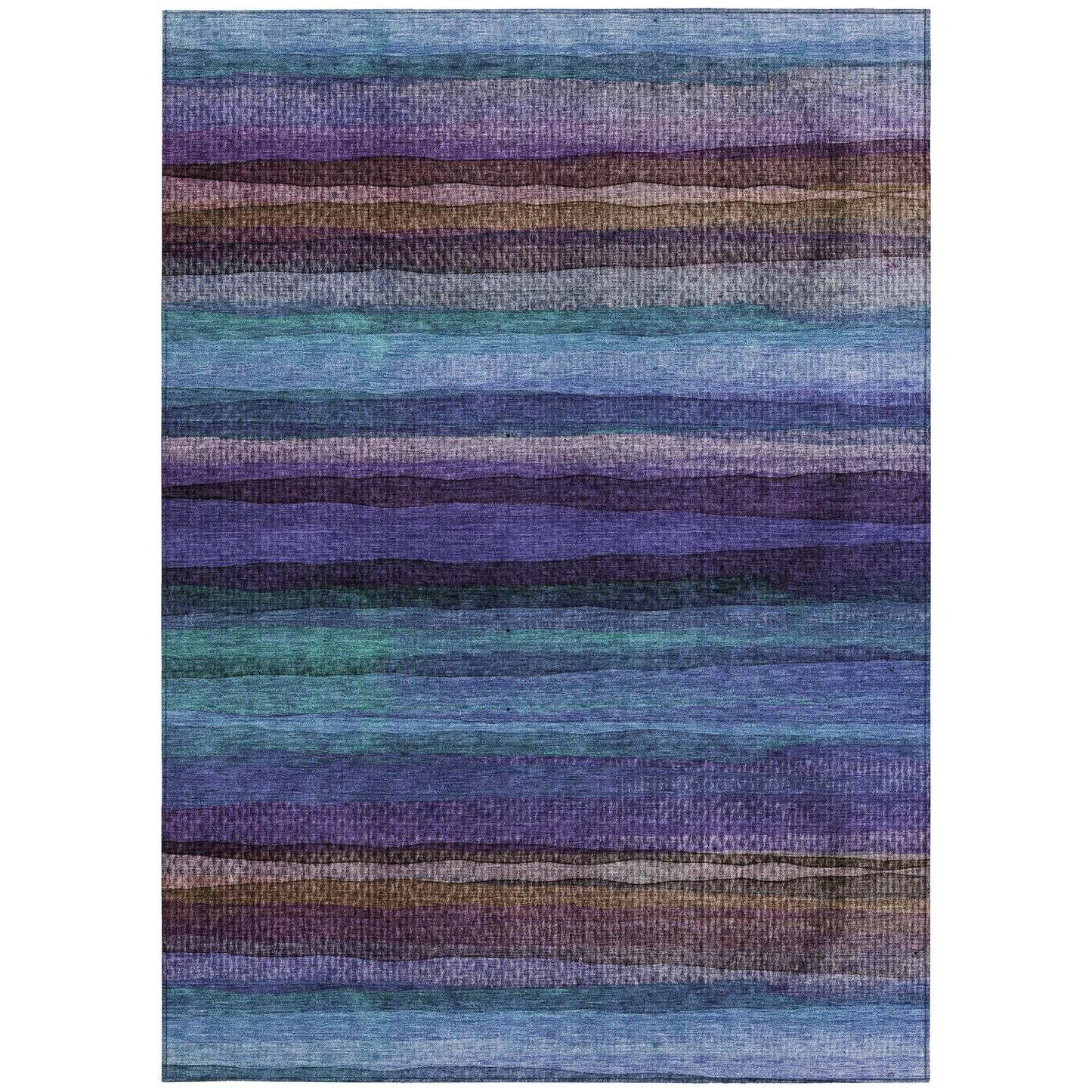 HMS 10' X 14' Striped Indoor Outdoor Area Rug Blue Purple and Taupe Washable