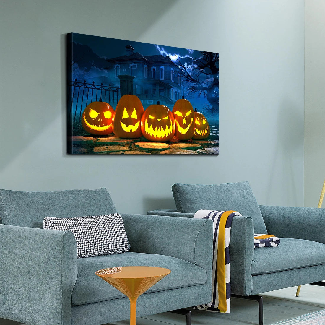 Halloween Horror Canvas Wall Art: Glowing Pumpkins & Haunted House Decor Bold Decor Perfect for Halloween Home Decor