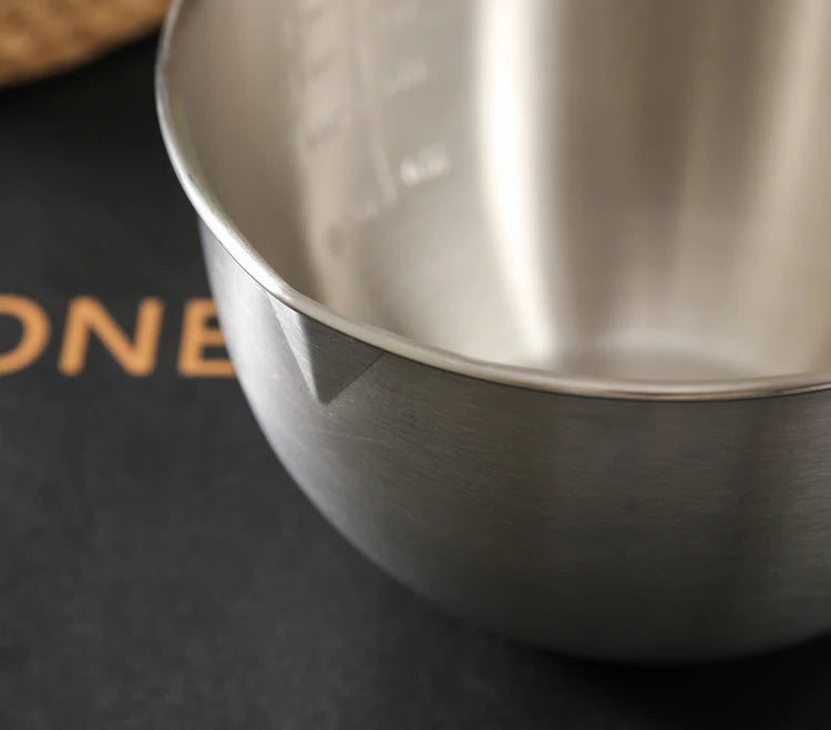 Mixing Bowl Stainless Steel with Lids Nesting Bowls with Measuring Marks for Cooking Baking Serving Silver Mixing Bowl-Set of 3