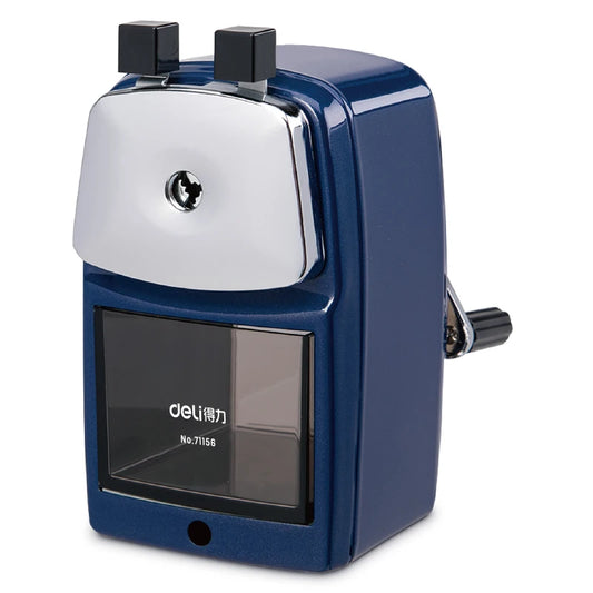 Deli 0642D Blue Hand-cranked Pencil Sharpener for Students Pencil Sharpener with Adjustable Thickness 36pcs Per Carton Set