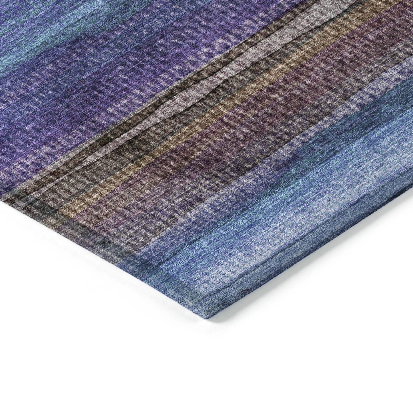 HMS 10' X 14' Striped Indoor Outdoor Area Rug Blue Purple and Taupe Washable