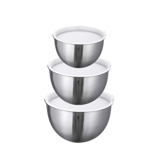 Mixing Bowl Stainless Steel with Lids Nesting Bowls with Measuring Marks for Cooking Baking Serving Silver Mixing Bowl-Set of 3