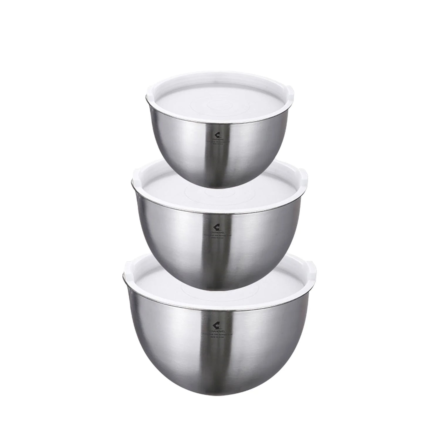 Mixing Bowl Stainless Steel with Lids Nesting Bowls with Measuring Marks for Cooking Baking Serving Silver Mixing Bowl-Set of 3