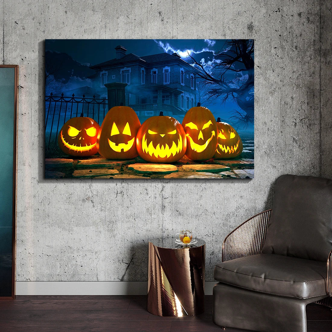Halloween Horror Canvas Wall Art: Glowing Pumpkins & Haunted House Decor Bold Decor Perfect for Halloween Home Decor