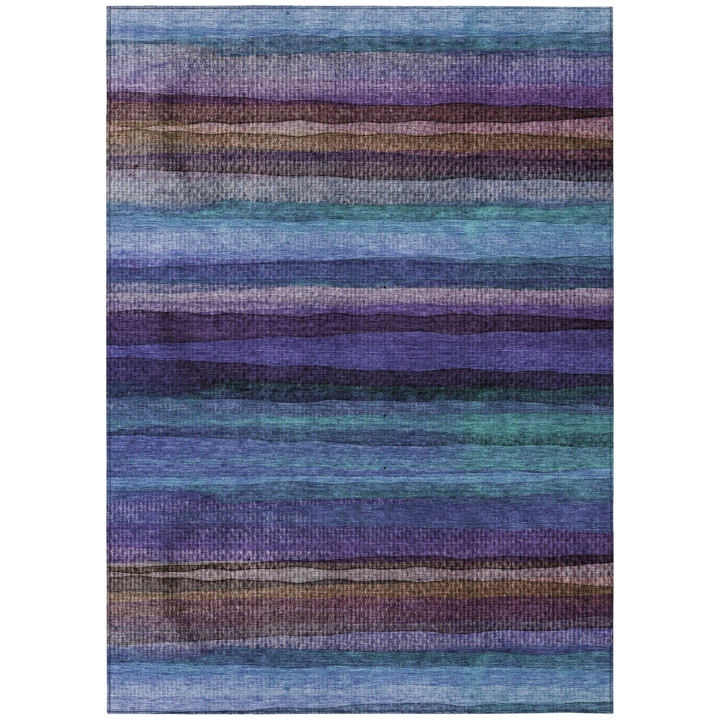HMS 10' X 14' Striped Indoor Outdoor Area Rug Blue Purple and Taupe Washable