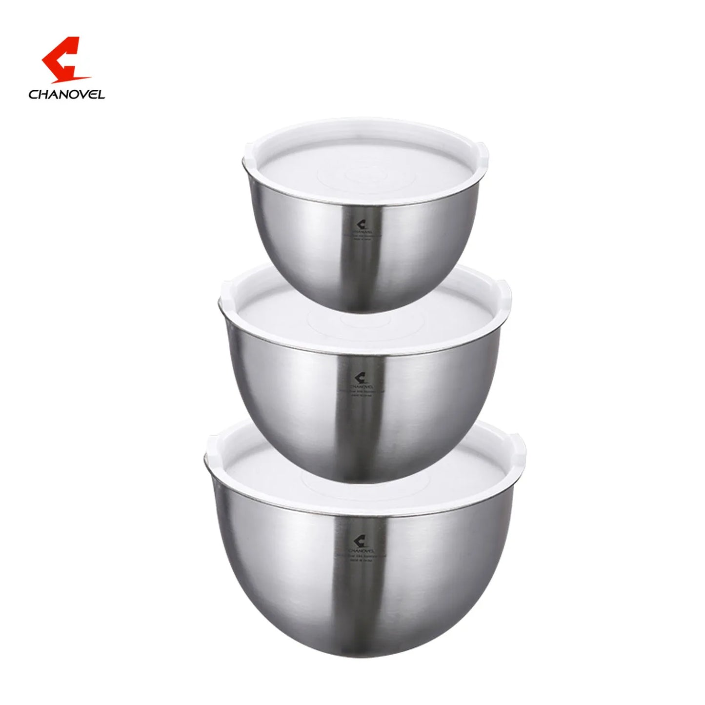 Mixing Bowl Stainless Steel with Lids Nesting Bowls with Measuring Marks for Cooking Baking Serving Silver Mixing Bowl-Set of 3