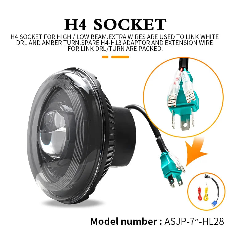 New Style 7 Inch Round Headlamp with DRL and Turn signal High Low Beam Projector Headlight for 1982 Porsche 928 Motorcycle