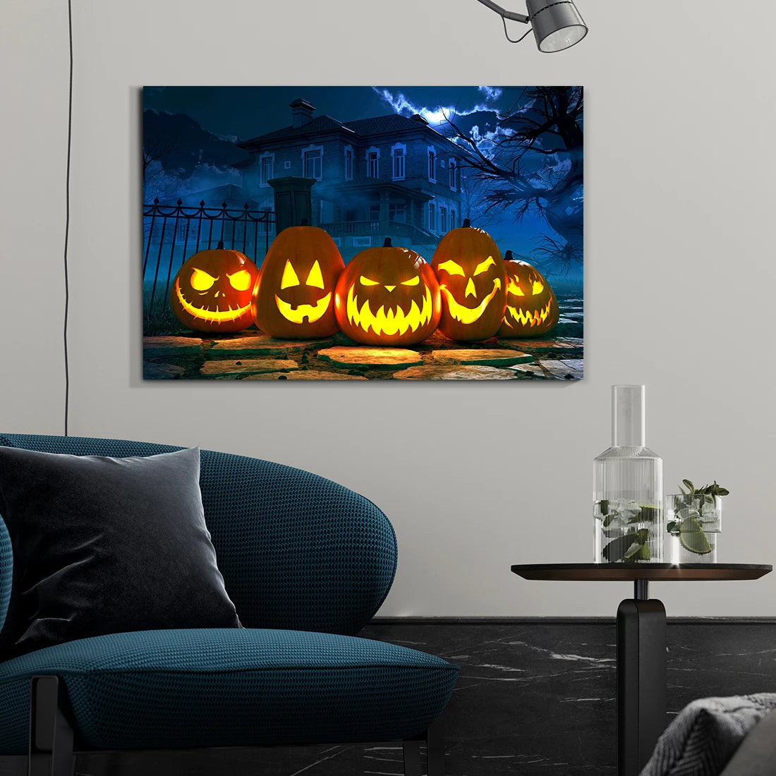 Halloween Horror Canvas Wall Art: Glowing Pumpkins & Haunted House Decor Bold Decor Perfect for Halloween Home Decor
