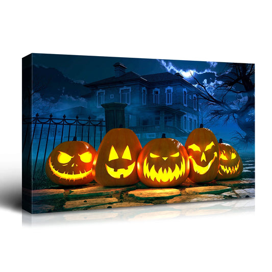 Halloween Horror Canvas Wall Art: Glowing Pumpkins & Haunted House Decor Bold Decor Perfect for Halloween Home Decor