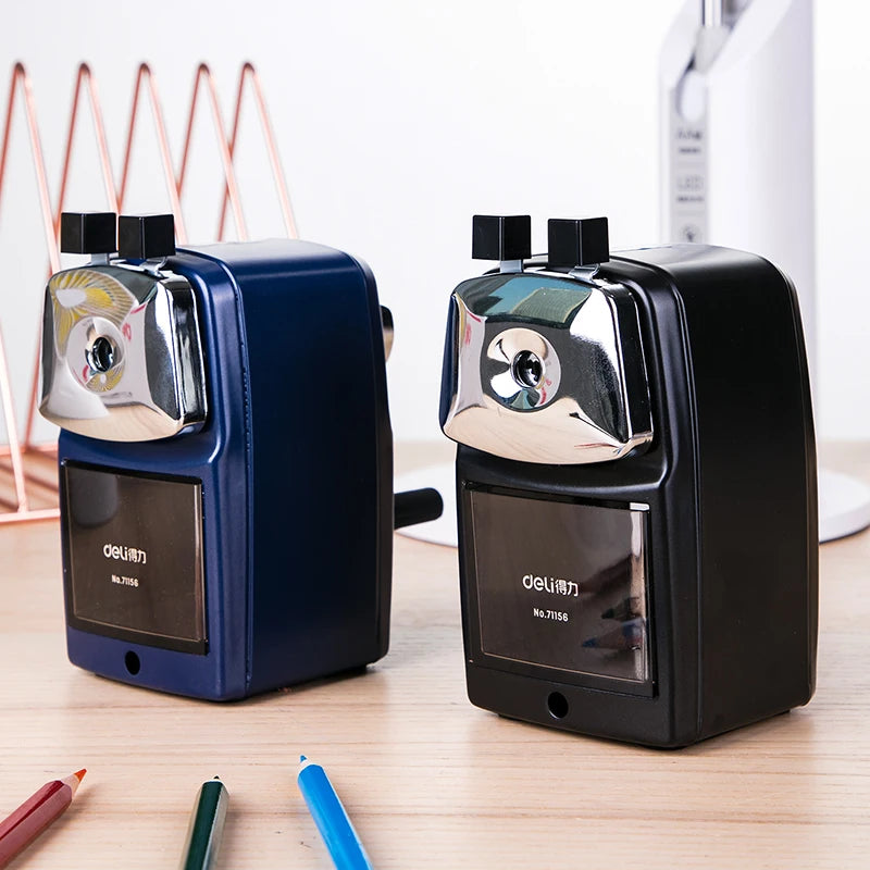 Deli 0642D Blue Hand-cranked Pencil Sharpener for Students Pencil Sharpener with Adjustable Thickness 36pcs Per Carton Set