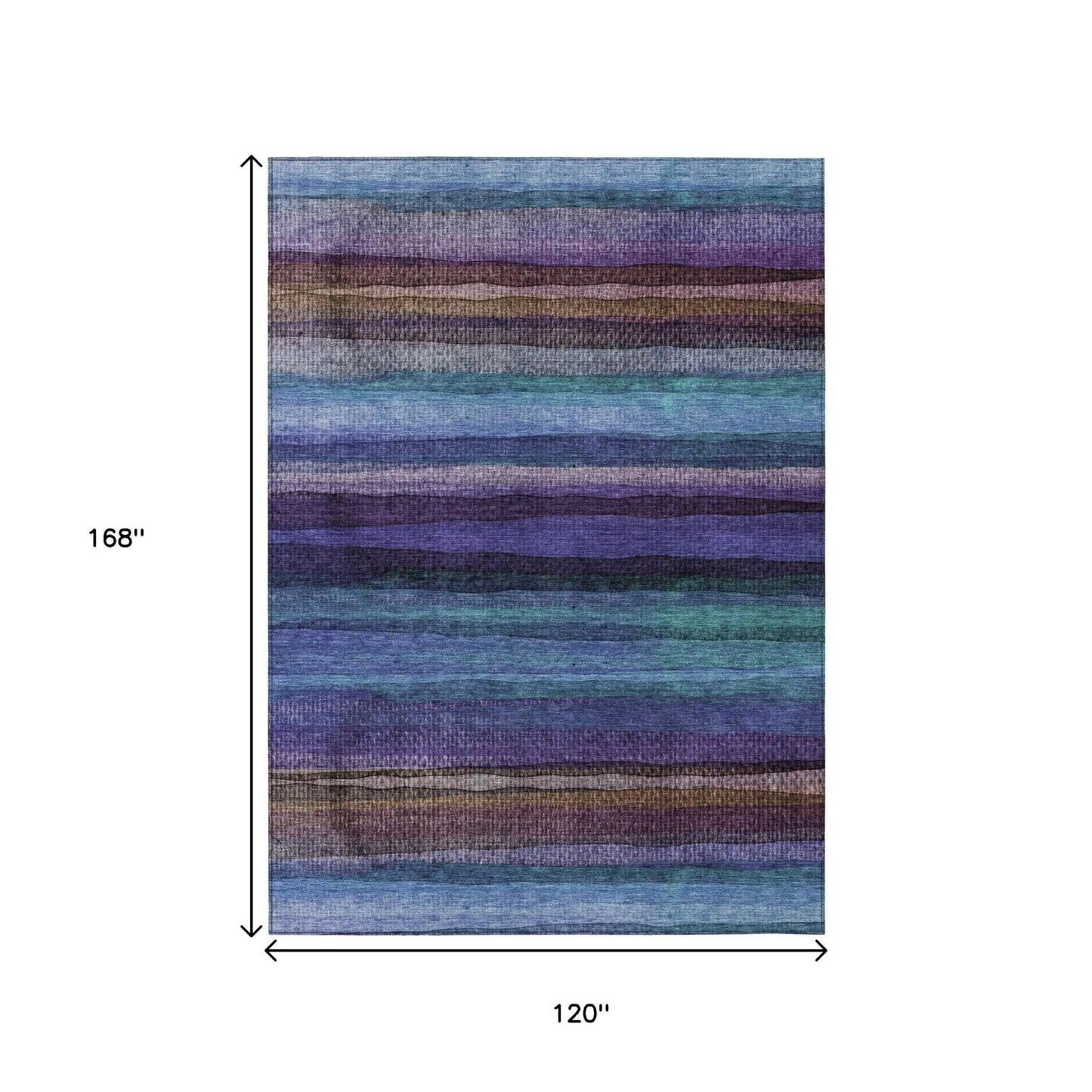 HMS 10' X 14' Striped Indoor Outdoor Area Rug Blue Purple and Taupe Washable