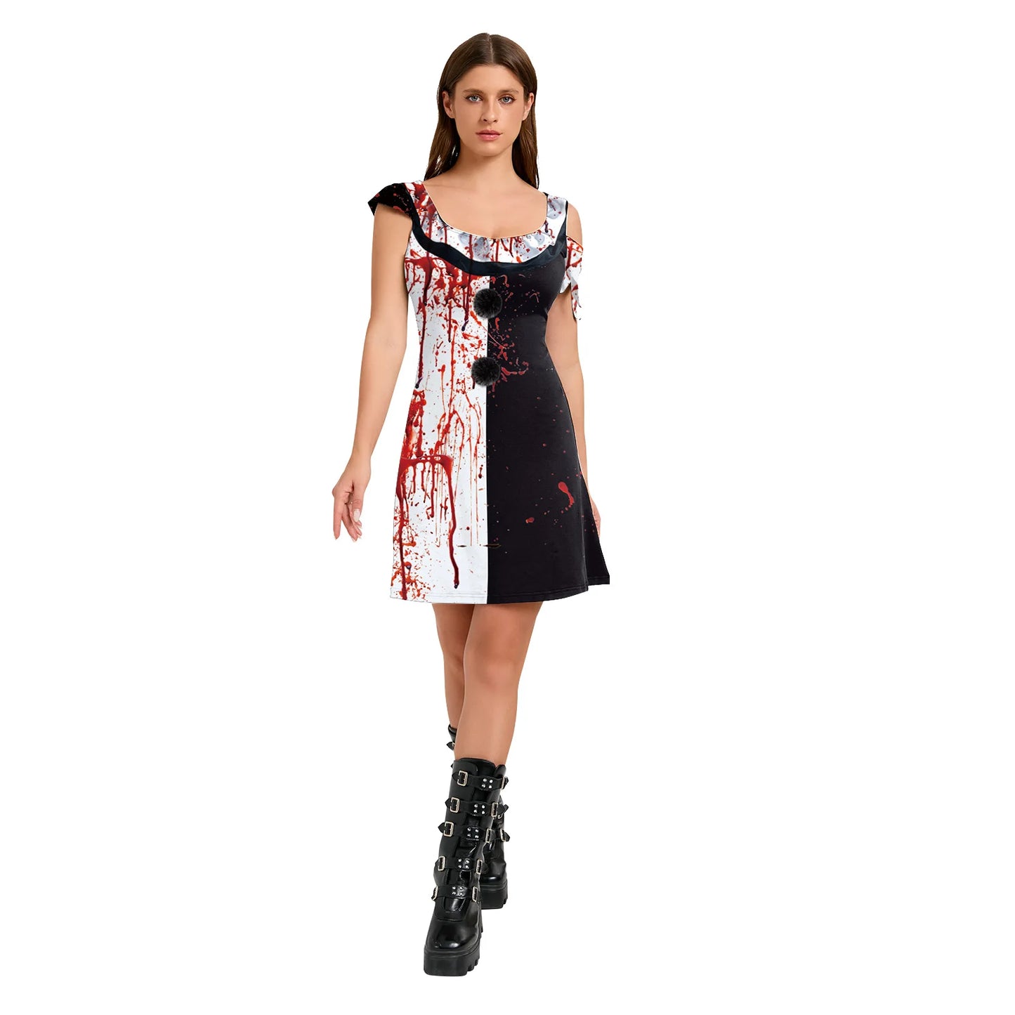 Clothes Festival Dress for Women Scary Clown Cosplay Costume Girl Funny Halloween Party Sleeveless Asymmetrical Female Dresses
