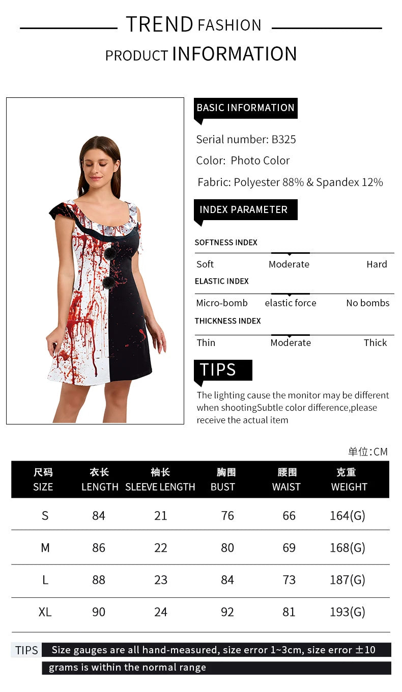 Clothes Festival Dress for Women Scary Clown Cosplay Costume Girl Funny Halloween Party Sleeveless Asymmetrical Female Dresses