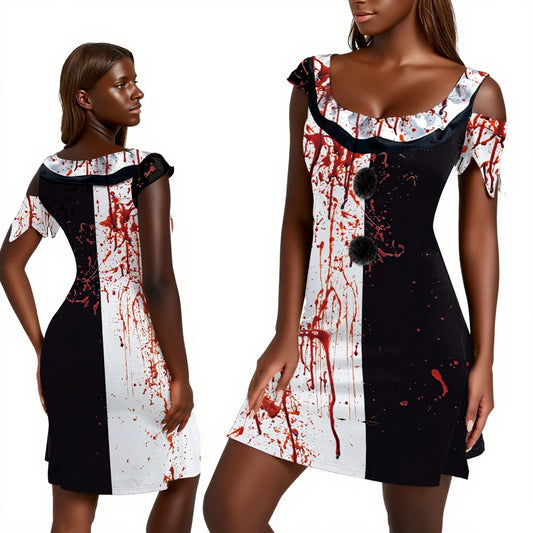 Clothes Festival Dress for Women Scary Clown Cosplay Costume Girl Funny Halloween Party Sleeveless Asymmetrical Female Dresses