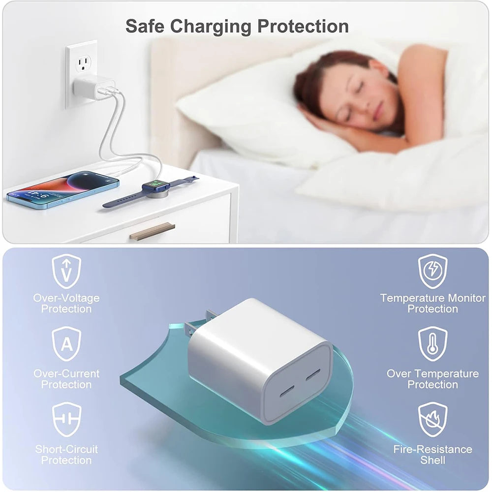 33W Dual Port Fast Charging Kit With USB C Wall Charger 3.3Ft Data Cable For iPhone 14 13 12 11 Pro Max Plus Quick Charger Set