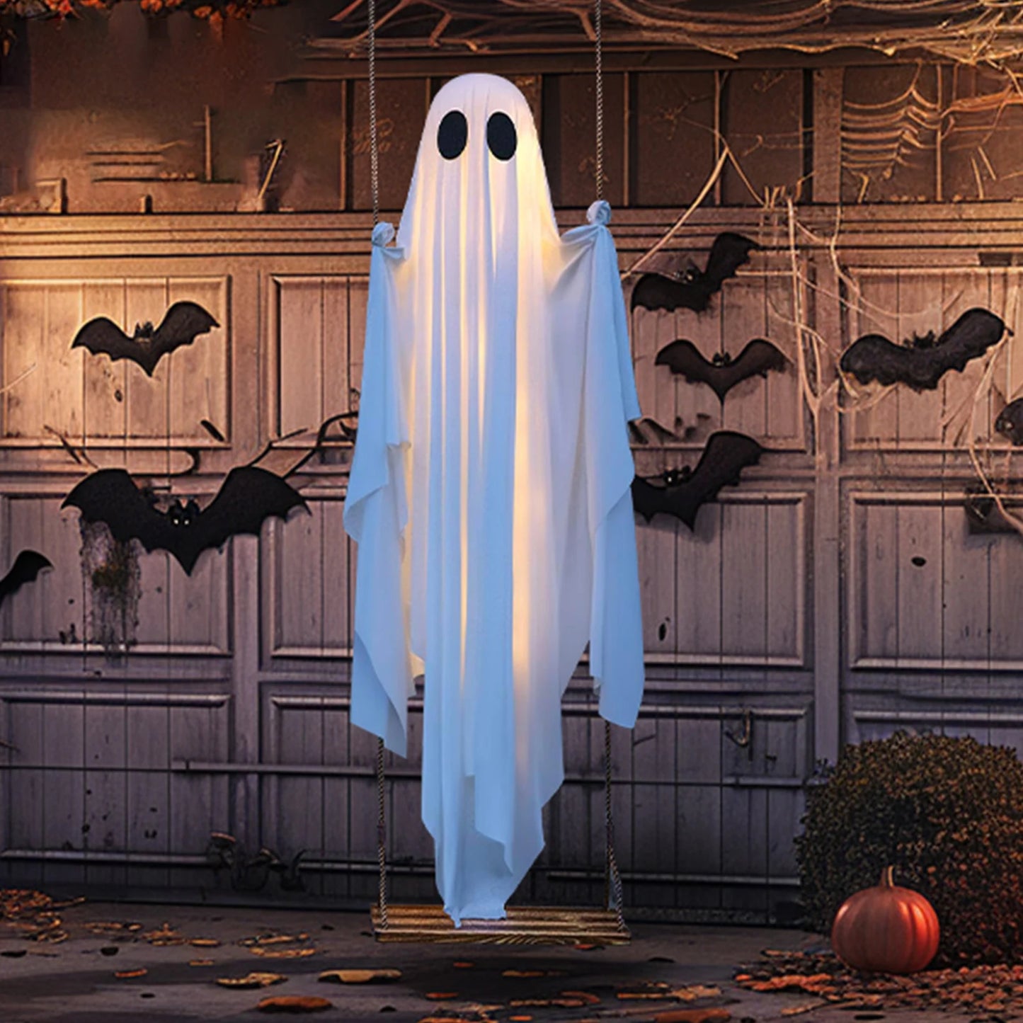 Halloween Hanging Ghosts Decorations with String Lights Scary Ghost Decor Ghost Ornaments for Tree Porch Yard Garden Lawn