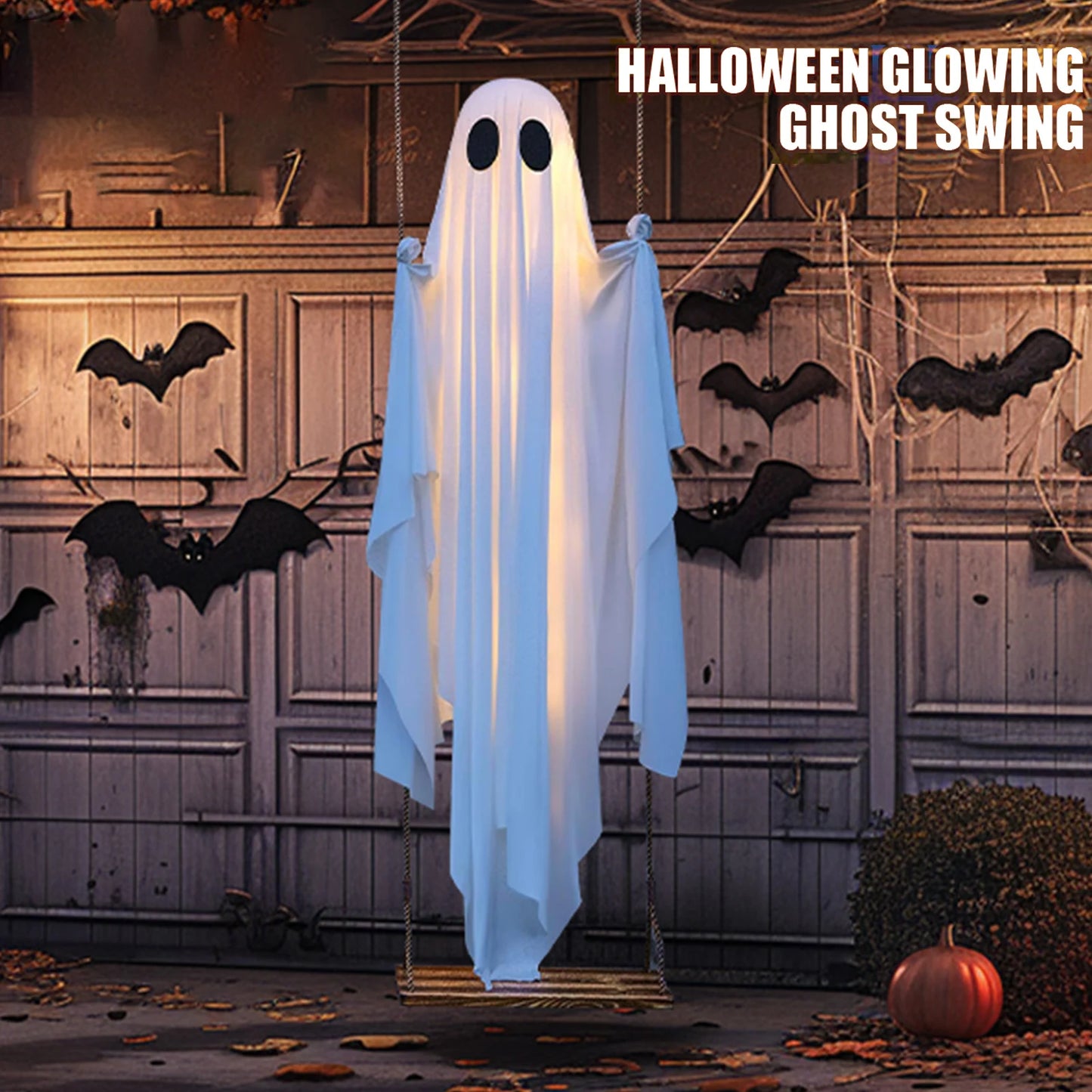 Halloween Hanging Ghosts Decorations with String Lights Scary Ghost Decor Ghost Ornaments for Tree Porch Yard Garden Lawn