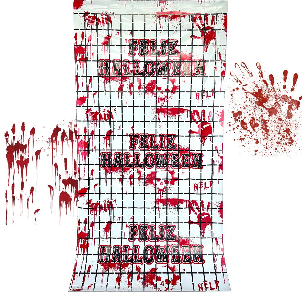 Halloween Decor Party Supplies Rain Squares Curtain Halloween Hanging Decorations Frightening Background Curtains Wall Props