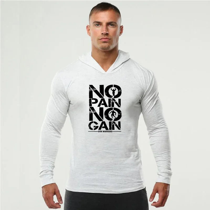 Gym Sport Workout Muscle Clothing Mens Running Long Sleeve Cotton T-Shirts Fitness Hooded Shirts Bodybuilding Slim Fit Hoodie