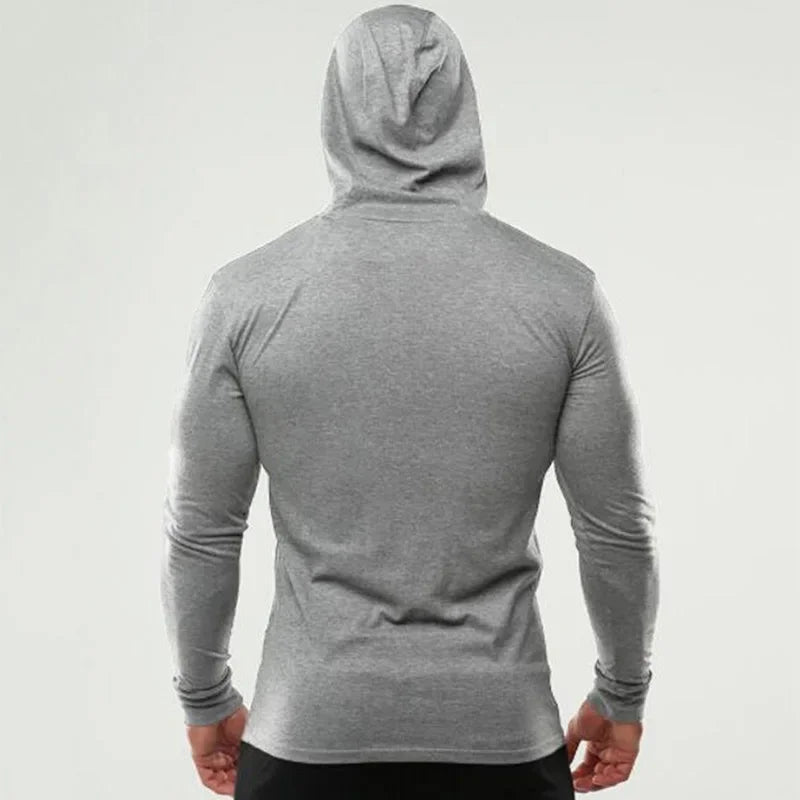 Gym Sport Workout Muscle Clothing Mens Running Long Sleeve Cotton T-Shirts Fitness Hooded Shirts Bodybuilding Slim Fit Hoodie