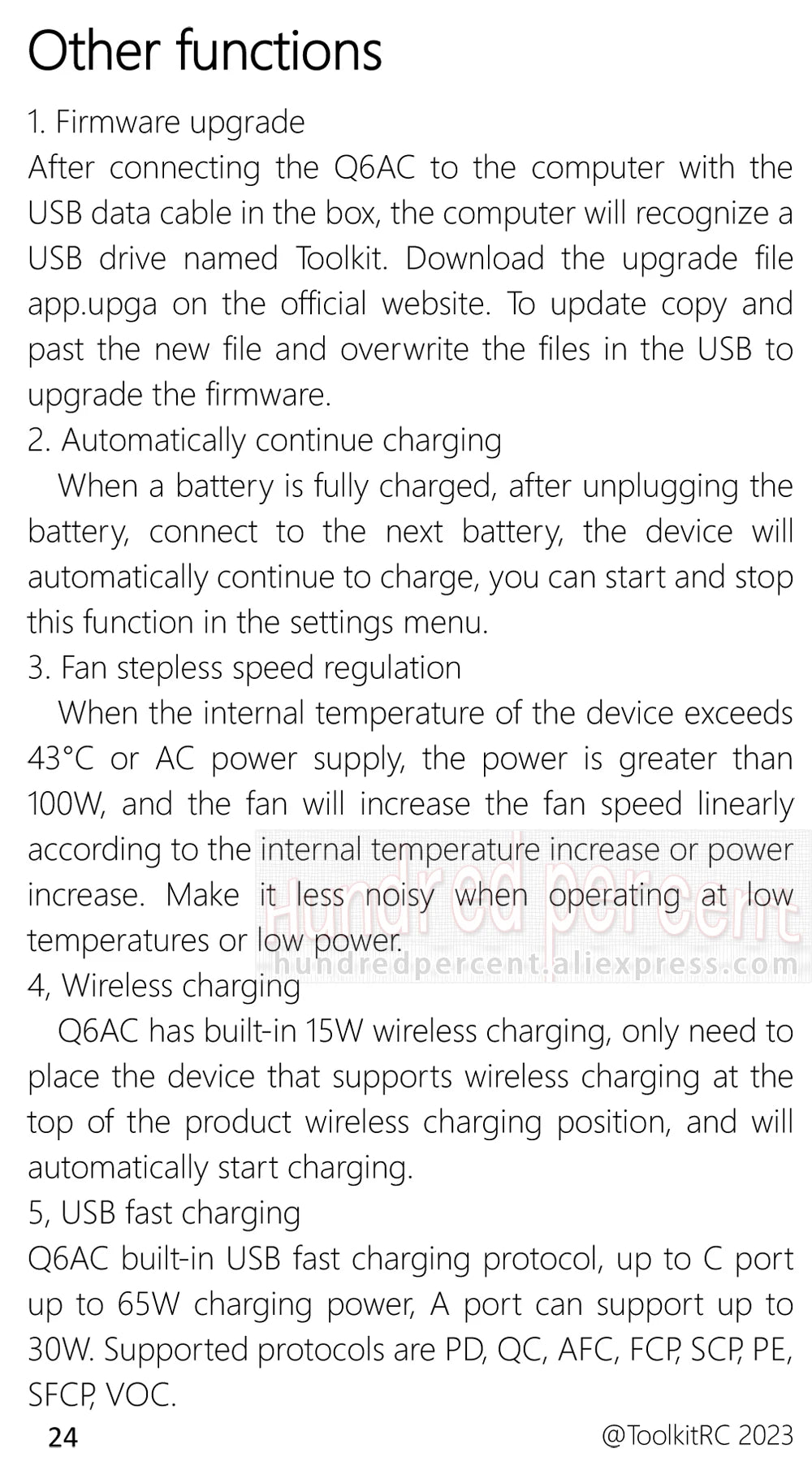 ToolkitRC Q6AC Charger AC 400W/DC 1000W 4CH output Built-in 65W USB A/TYPEC Output ,LiPo, 1-6S，NiMH 1-16S,PB 1-10S Charger IPS