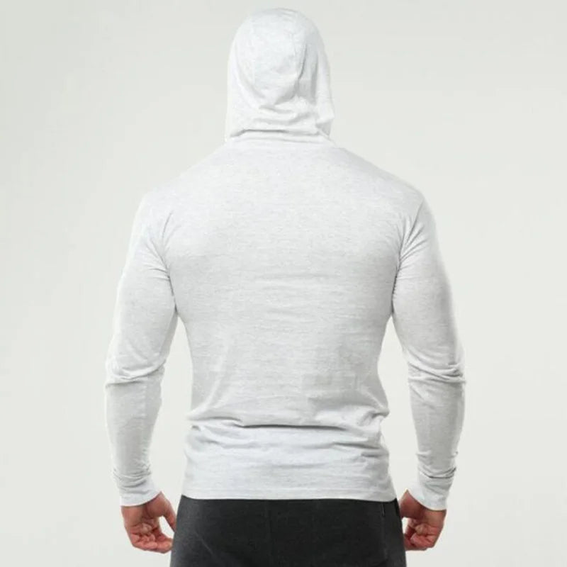 Gym Sport Workout Muscle Clothing Mens Running Long Sleeve Cotton T-Shirts Fitness Hooded Shirts Bodybuilding Slim Fit Hoodie