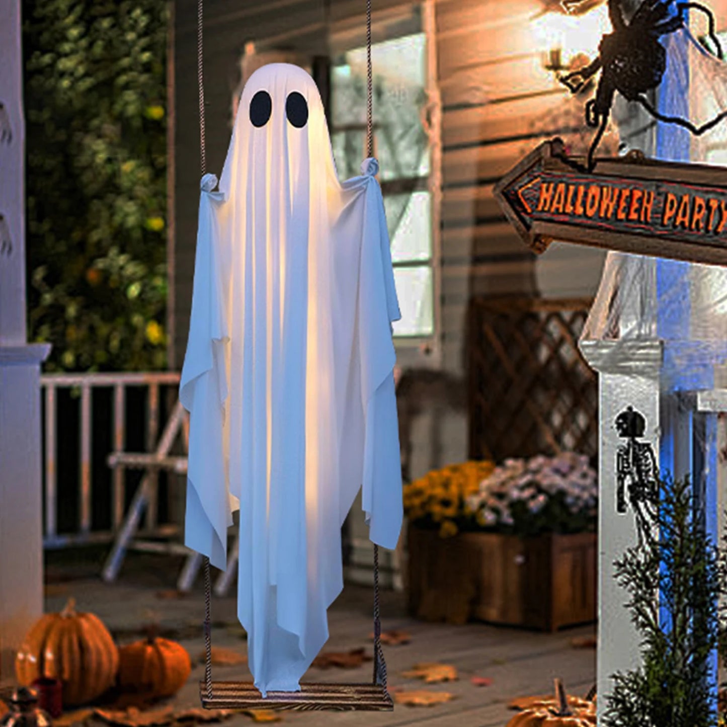 Halloween Hanging Ghosts Decorations with String Lights Scary Ghost Decor Ghost Ornaments for Tree Porch Yard Garden Lawn