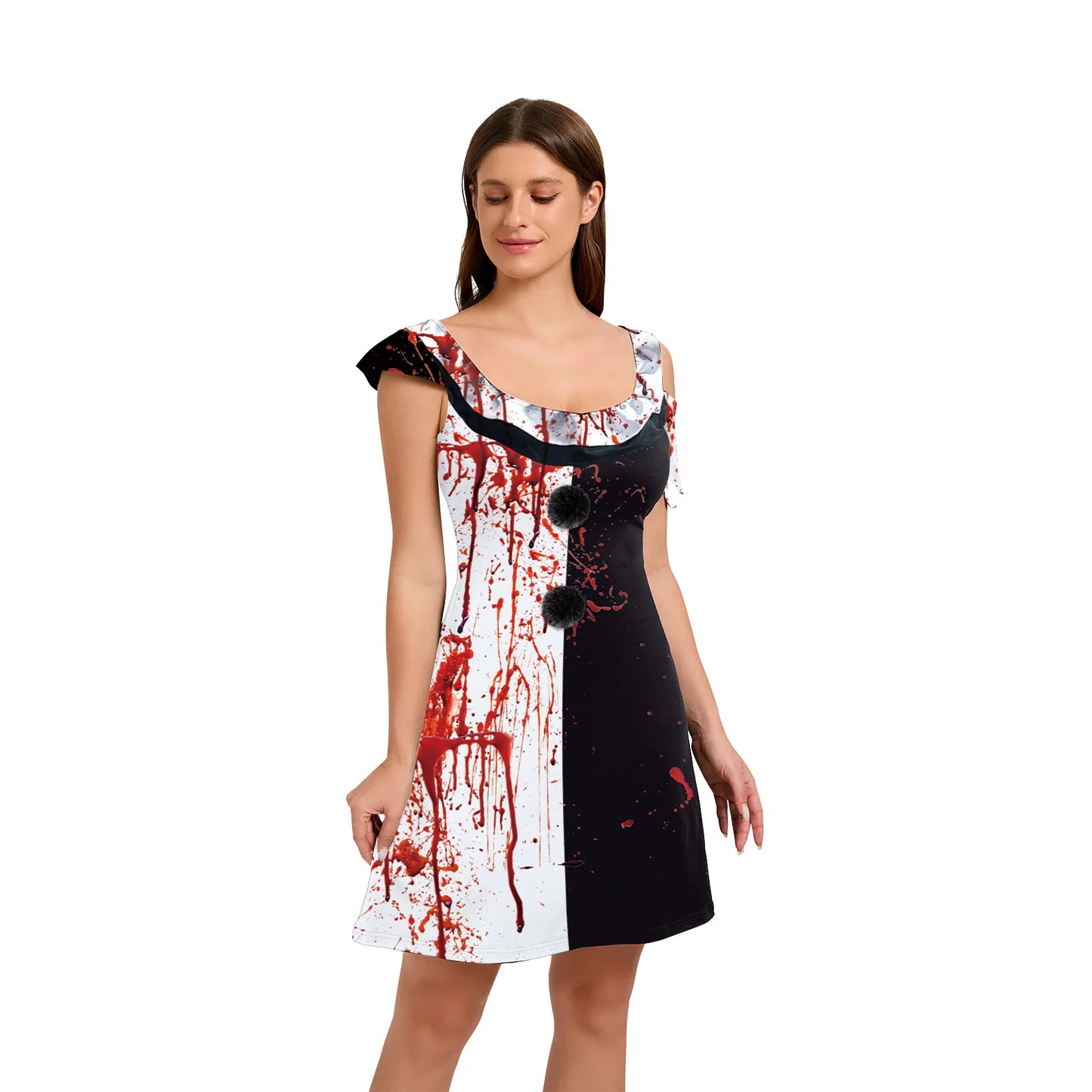 Clothes Festival Dress for Women Scary Clown Cosplay Costume Girl Funny Halloween Party Sleeveless Asymmetrical Female Dresses