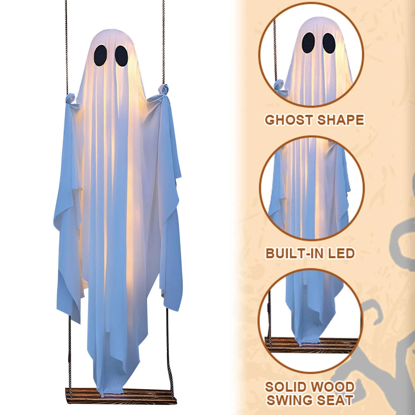 Halloween Hanging Ghosts Decorations with String Lights Scary Ghost Decor Ghost Ornaments for Tree Porch Yard Garden Lawn