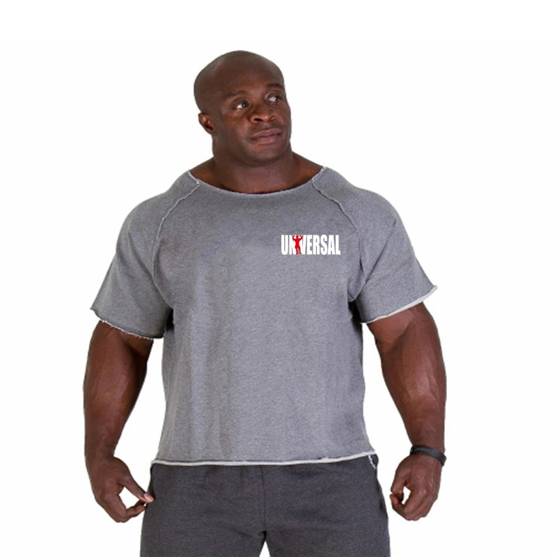 Gyms Clothing Mens Bodybuilding Loose T Shirts Cotton Short Sleeve Sweatshirt Fitness Workout Sportswear Tops Male