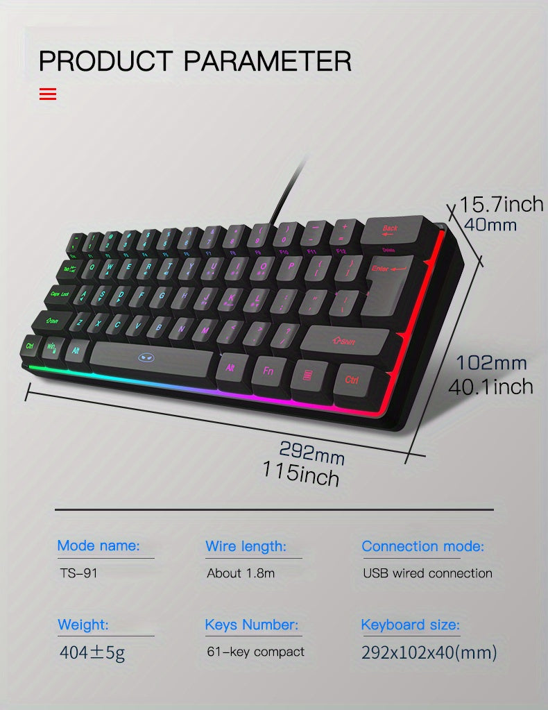 MageGee Mini 60% Gaming/Office Keyboard, Keycap Type Wired RGB Backlit Compact Computer Keyboard for Windows/Mac/Laptop
