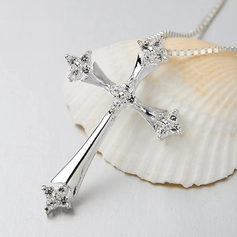Charm Inlaid White zirconia Cross Pendant Necklace For Women's Party Birthday Fashion Jewelry