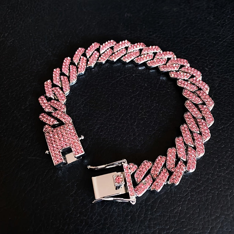 Chunky Iced Out Rhinestone Cuban Link Chain Necklace For Men, father's day gift