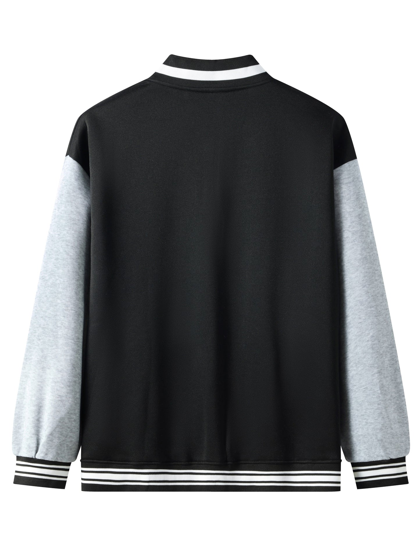 Warm Letter Print Star Pattern Embroidery Varsity Jacket, Men's Casual Color Block Button Up Jacket For Spring Fall School Baseball