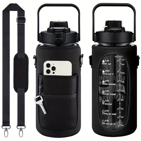 2L/64oz Waterproof Water Bottle Cover - Durable Sport Bottle Insulator with Shoulder Strap - Perfect Portable Vacuum Cup Pouch for Outdoor Adventures and Camping
